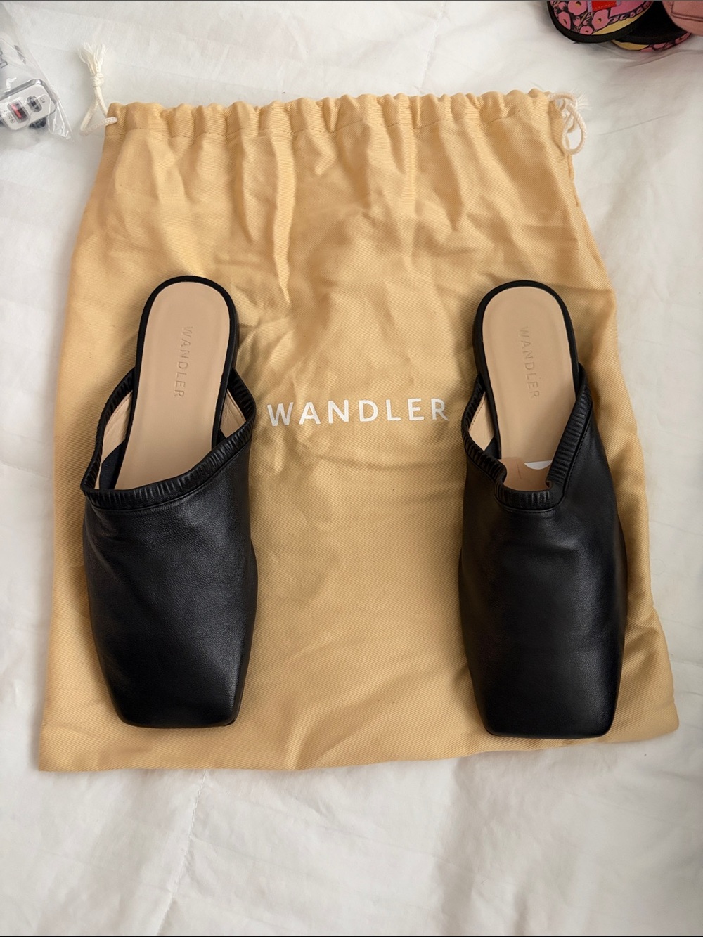 Wandler Black Leather Square-Toe Slingback Mules SZ 36